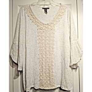Style & Co. Womans Plus Sz: 1X Tunic Top‎ Lace Embroidered Flare 3/4 Sleeve Boho
